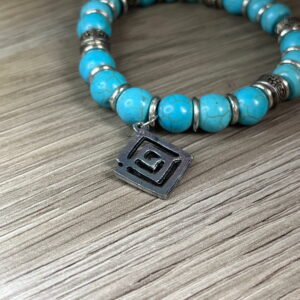 Pulseira de Contas Marmorizada Azul, com Pingente