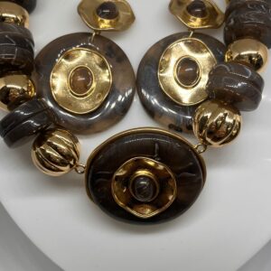 Conjunto Colar e Brinco em Resina Cinza