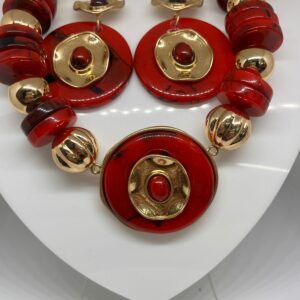 Conjunto Colar e Brinco em Resina Vermelho