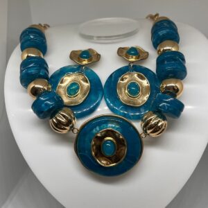 Conjunto Colar e Brinco em Resina Azul