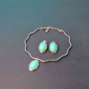 Conjunto Choker com Brinco, Dourado e Verde Água